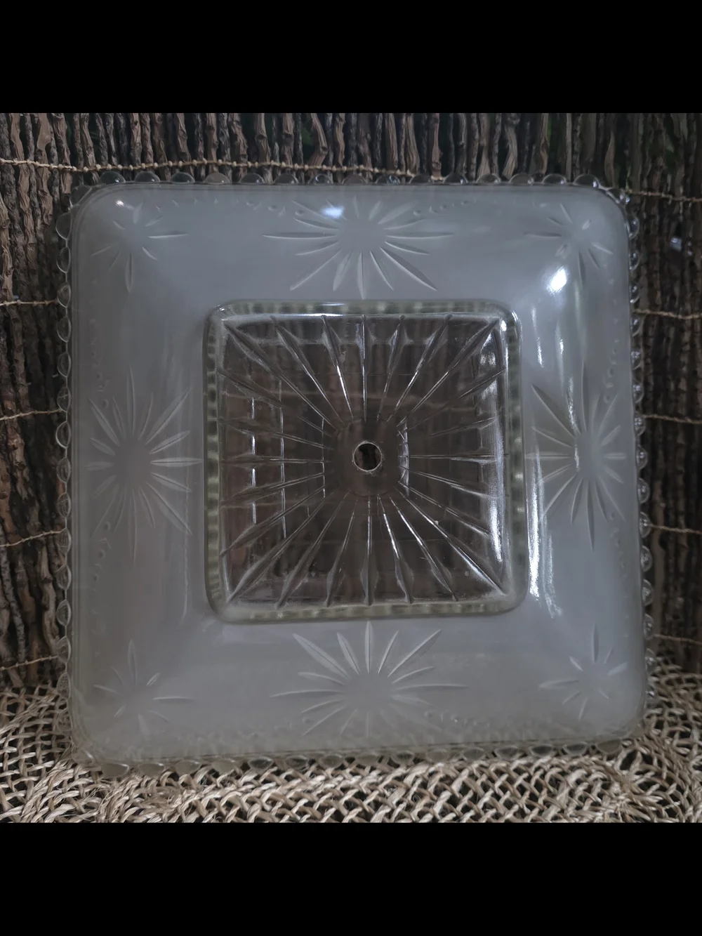 Vintage Frosted Glass Light Shade with Starburst Motif - Clear/White